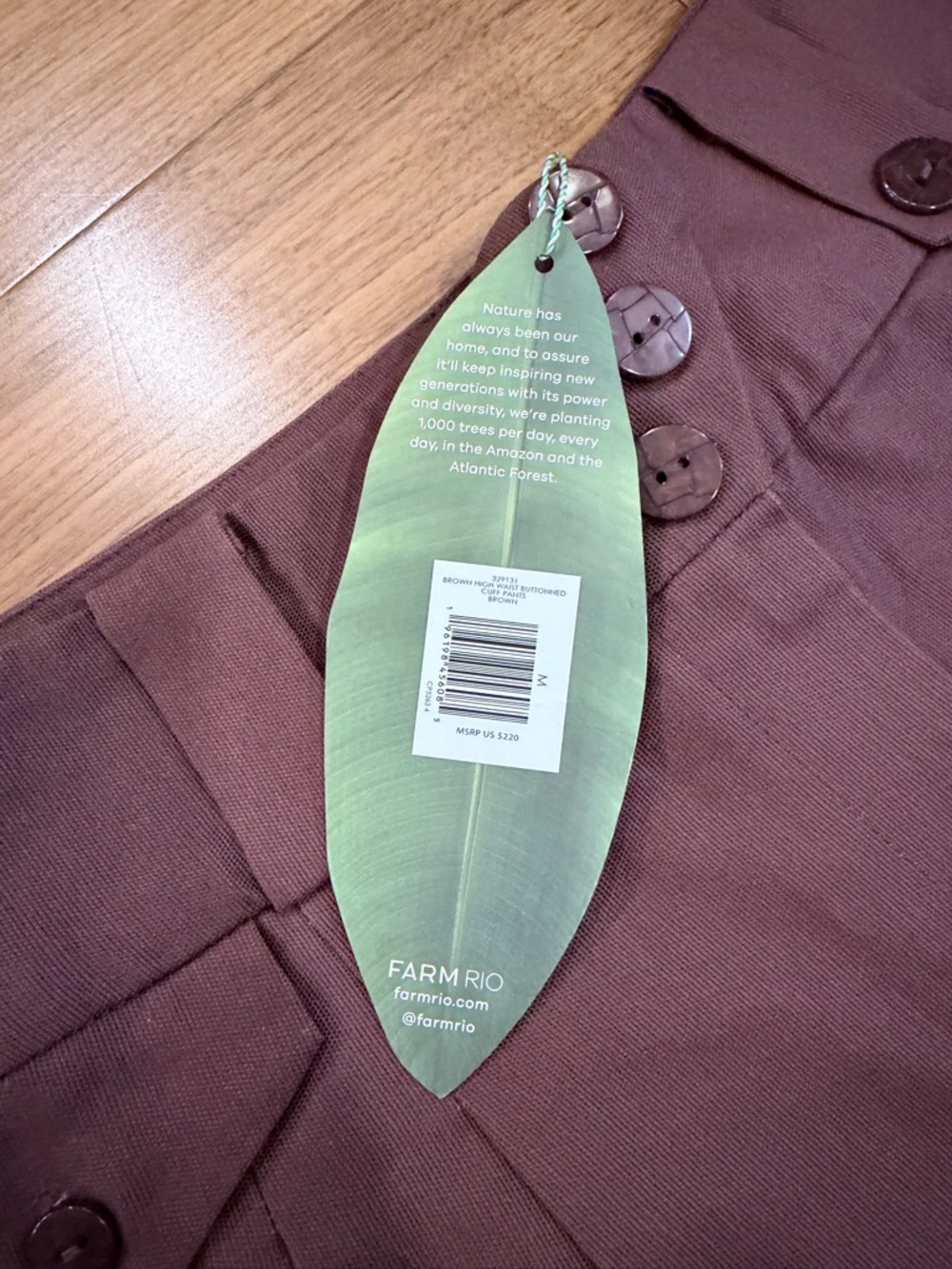 Farm Rio High-Waist Pleated Brown Women's Trousers Size M NWT - Picture 7 of 12